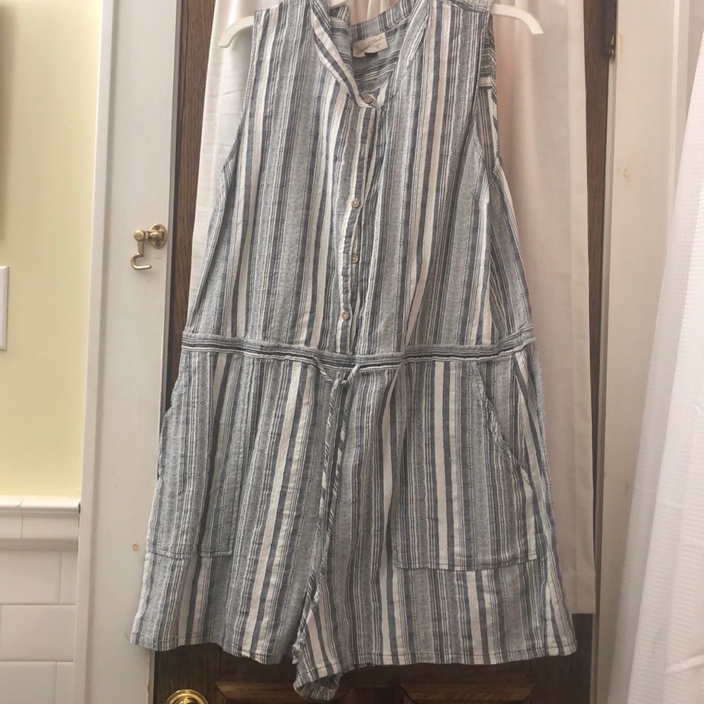Grey and White Striped Romper